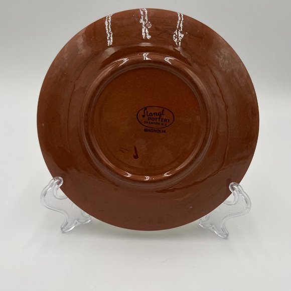 Stangl Magnolia 8 Bread & Butter Plates Hand Painted Maroon Green Engobe 1953 - Picture 5 of 6